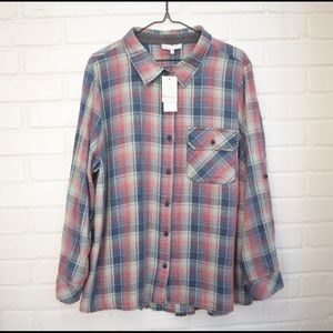 NWT Skies Are Blue Plaid Button Up Shirt, 1X